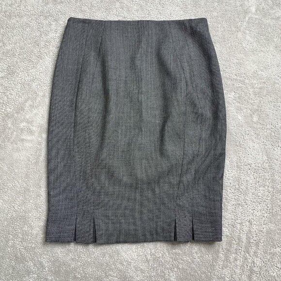 Elie Tahari Women's Career Pencil Skirt Lined Side Zip Pleat Hem Size 4 Grey - Picture 2 of 11